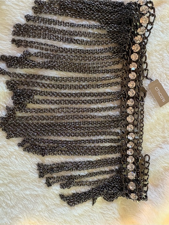 Chico's Jewelry - Chico's Gunmetal Fringe Belt with Crystal Accents